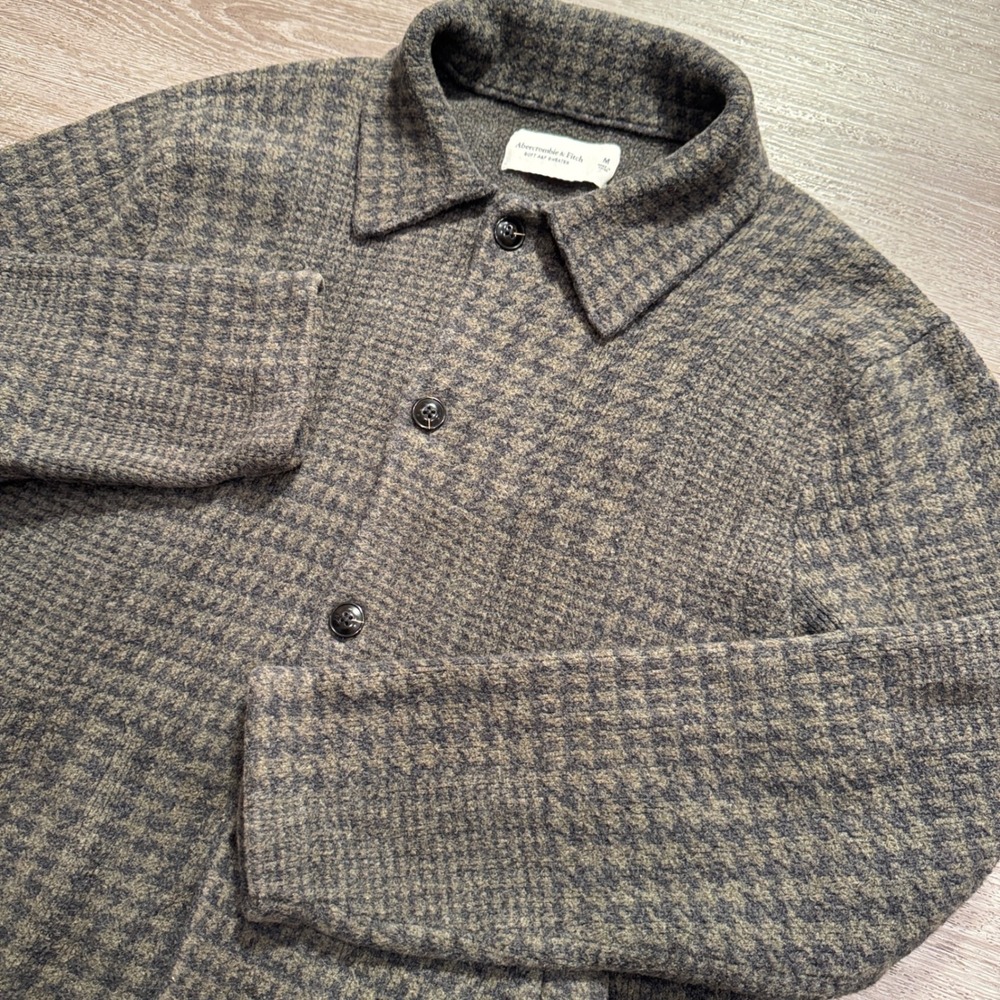 Abercrombie & Fitch Jacket Mens M Gray Cotton Blend Houndstooth‎ Preppy Shacket